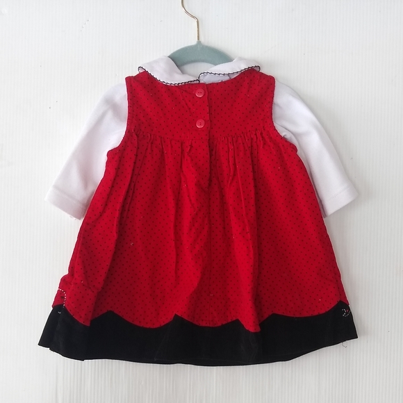 VINTAGE Scottie dog applique red corduroy jumper & onsie dress outfit - Picture 3 of 7